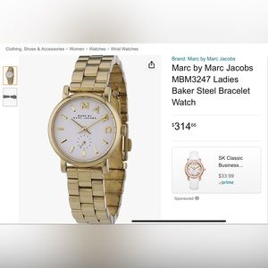 MARC JACOBS WATCH (GOLD TONE, AUTHENTIC, HARDLY WORN, ADJUSTABLE)